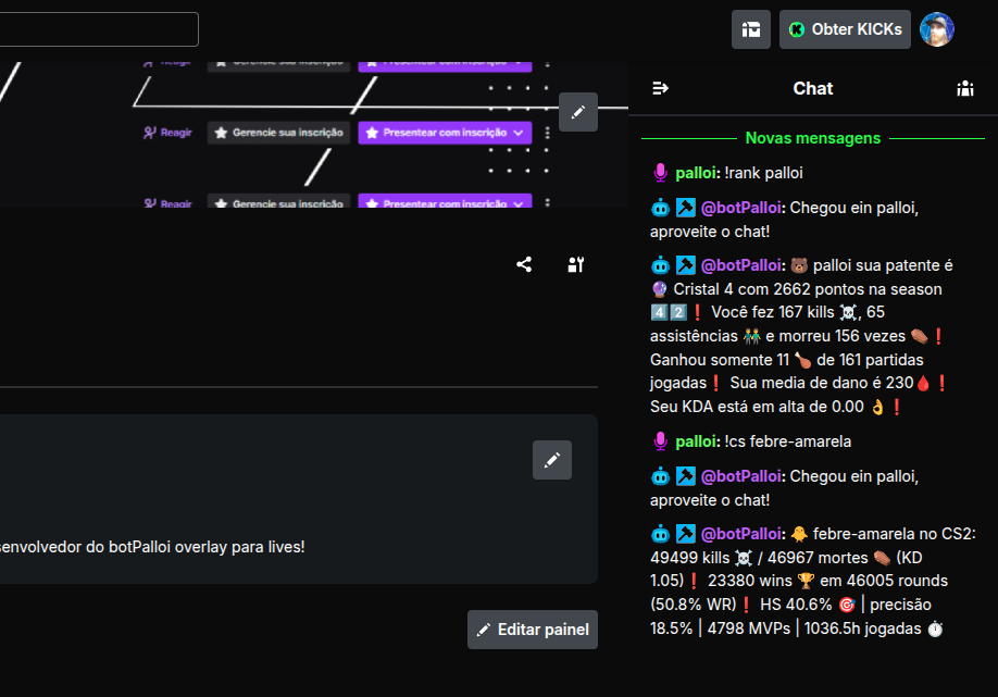 Overlay integrado com a Kick